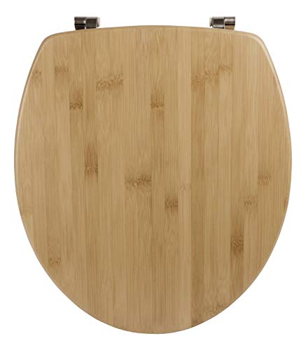 Calmwaters® WCShop26LP2888 - Asiento de inodoro (madera de bambú, bisagras de acero inoxidable, fijación rápida, forma ovalada, forma estándar, tapa y asiento de inodoro de madera maciza