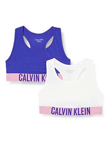 Calvin Klein 2pk Bralette Ropa interior,Blanco ( 1pvhwhite/1spectrumblue ) , 10/12 Unisex Niños