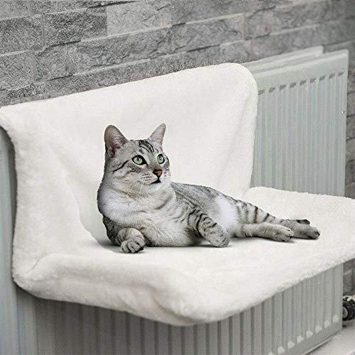 Cama de radiador para gatos, 46 x 30 x 25 cm, cama para colgar en el radiador de peluche suave caseta extraíble lavable hamaca para calefacción para animales de compañía, gato gatito (blanco)
