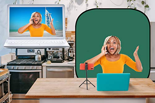 Cámara web portátil ChromaKey de color verde con pantalla de 180 cm para chats de vídeo, zoom, Skype, Go-meeting, videollamadas y videoconferencia, eliminación de fondo, fijación en una silla, pop-up