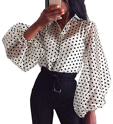 Camisa de Manga Larga para Mujer Top Blusa Transparente Casual con Lunares Crop Top Suelto de Punto de Moda Camiseta de Verano Primavera Blanco S Camisa de Manga Larga para Mujer Top Blusa Transparente Casual con Lunares Crop Top Suelto de Punto de Moda Camiseta de Verano Primavera Blanco S