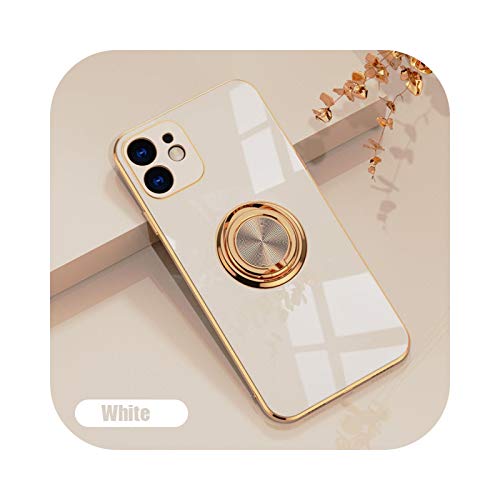 Carcasa de silicona para iPhone 11 12 Pro Max Mini XS XR X 7 8 Plus SE 2020 suave anillo titular caso para iPhone 12-blanco-para iPhone 11 Pro