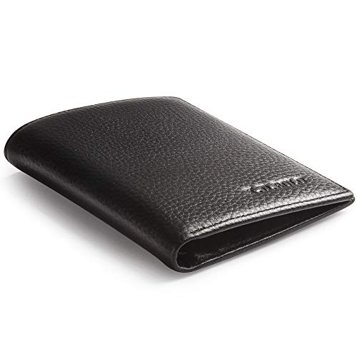 Cartera de Cuero Negro Cartera de Piel Billetera de Hombre Carteras Hombre Cuero Monederos de Hombre con Cuero Genuino Diseño de Doble Pliegue Hombre con Caja de Regalo (WA-01)