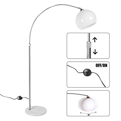 CCLIFE Lámpara de pie moderna Lamparas Mármol con interruptor de cable y pie,bombilla E27 de máximo 60w, Color:Blanco,Altura ajustable 130-180cm