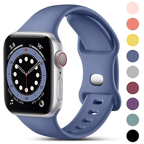 CeMiKa Compatible con Apple Watch Correa 38mm 42mm 40mm 44mm, Deportivas de Silicona Correas de Repuesto Compatible con iWatch SE Series 6 5 4 3 2 1, 38mm/40mm-S/M, Gris Azulado