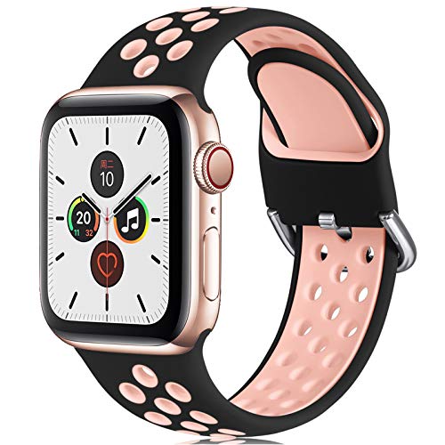 CeMiKa Correa Compatible con Apple Watch Correa 38mm 40mm 42mm 44mm, Suave Silicona Deporte Correa con Compatible con Apple Watch SE/iWatch Series 6 5 4 3 2 1, 38mm/40mm-S/M, Negro/Rosa