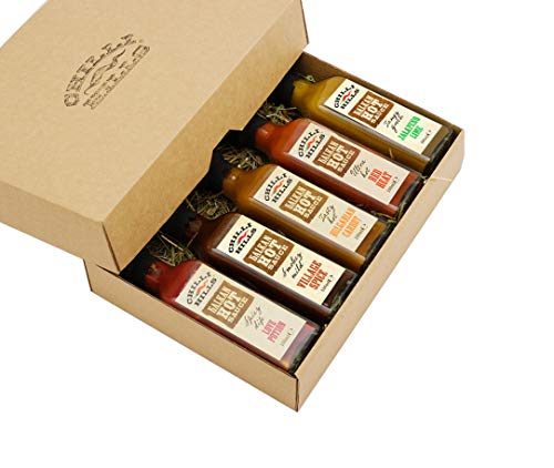 Chilli Hills Full House Gift Set - 5 x Finest Hot Sauces, Hand Crafted from Chili Peppers Grown in Our Family Farm. All Natural, GMO & Gluten Free, Vegan - 5 x 100 ml Glass Bottles.