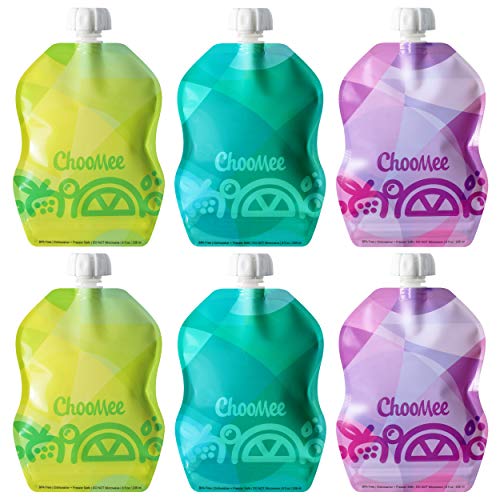 ChooMee Bolsas reutilizables para alimentos para bebés, con capacidad para 8 onzas, doble cremallera, parte inferior ancha, libre de BPA, 6 CT | SnakPack TropiColor Set