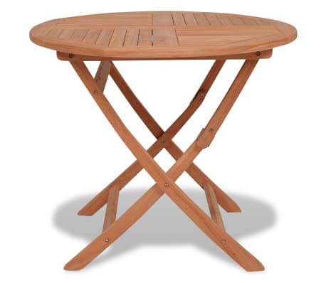 Cikonielf Mesa de comedor plegable redonda al aire libre, hecha de madera de teca maciza, apta para mesa de comedor al aire libre o interior, aspecto liso, impermeable, 85 x 76 cm