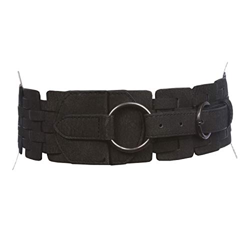 Cinturón elástico trenzado de 3 pulgadas (75 mm) de ancho de cintura alta de moda con anillo plegable - negro - L/XL/ 89/99 cm