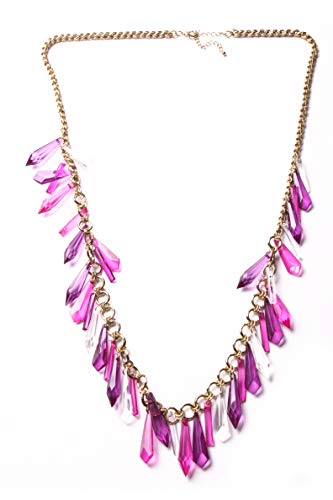 Collar largo trenzado de color dorado con cadena grande magenta rosa, morado y transparente, con múltiples cuentas oblongas, joyería para señoras (T654)