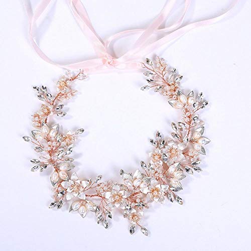 Color oro rosa flor hoja boda accesorios corona perlas mujeres joyería novia diadema diadema tiara rosa oro color oro Color oro rosa flor hoja boda accesorios corona perlas mujeres joyería novia diadema diadema tiara rosa oro color oro