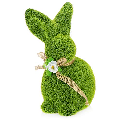 com-four® Figura Decorativa Conejito de Pascua con Lazo - Figura de Conejo de cerámica Verde - Decoración de Pascua [la selección varía] (1 Pieza Conejito 20cm Verde)
