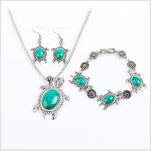 Conjunto de Tortuga de Piedra de Pino Estadounidense Conjunto de joyería exótica Retro de Tres Piezas 3.5 * 2.5 cm Verde Conjunto de Tortuga de Piedra de Pino Estadounidense Conjunto de joyería exótica Retro de Tres Piezas 3.5 * 2.5 cm Verde