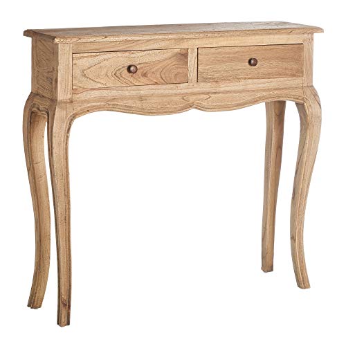 Consola de 2 cajones, clásica marrón de Madera de Mindi, de 85x23x80 cm. - LOLAhome