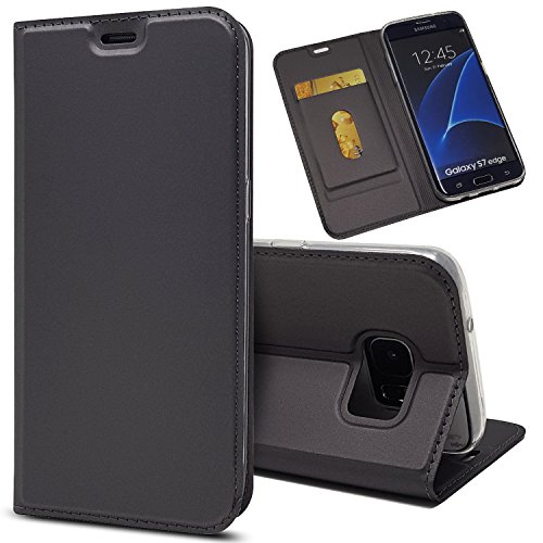 Copmob Funda Samsung Galaxy S7 Edge,Ultradelgado Flip Libro Funda de Cuero PU,[Cierre Magnético][1 Ranura][Función de Soporte],Carcasa Case para Samsung Galaxy S7 Edge - Negro