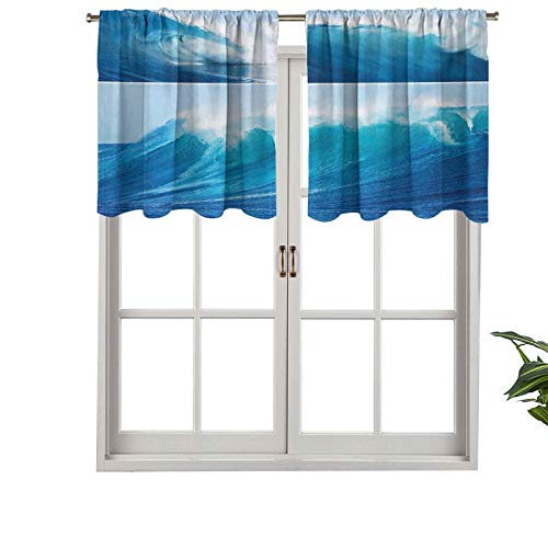 Cortinas cortas opacas con bolsillo para barra de fotos gigantes de olas marinas, juego de 1, cenefas pequeñas de media ventana de 137 x 45 cm para cocina