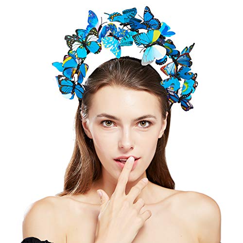 Coucoland - Diadema para mujer, diseño de mariposas y flores, para fiestas y carnaval azul claro Talla única