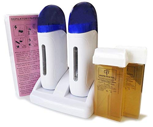 Cris nails® kit de depilación profesional, 1 calentador de cera tibia roll-on(modelo doble), 2 cartuchos de cera(100ml/ud), 1 paquete de bandas depilatorias(100uds)