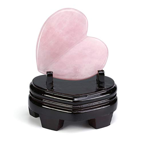 CrystalTears Cuarzo rosa natural cóncavo con forma de corazón decorativo chakra curativo con base de madera Feng Shui Reiki piedra corazón decoración oficina hogar