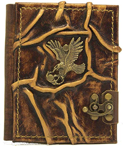 Cuaderno de piel con águila, hecho a mano, marrón, 15 x 12 x 2 cm, 240 páginas, cuaderno de notas, diario o libro de visitas, diario de viaje, cuaderno de bocetos, regalo