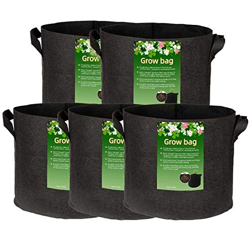 Cymax 5 bolsas de cultivo de patatas de 3 galones de tela no tejida, transpirable, con asas para fresas, tomates, flores, plantas y más