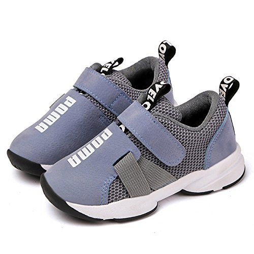 Daclay Zapatos niños Deportivo Transpirable y Transpirable con Parte Superior de Cuero cómoda con Zapatillas Velcro Sneakers (Gris,31 EU)
