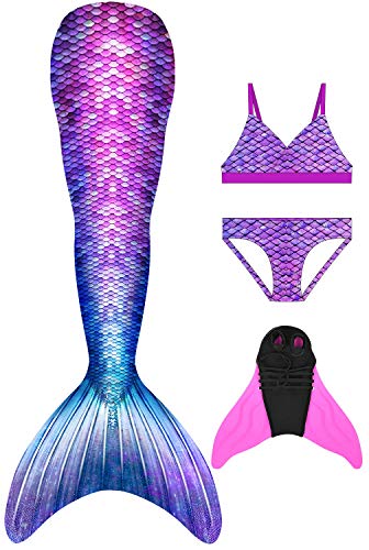 Decool Cola de Sirena Traje de Baño Sirena de Las Muchachas Bikini 7pcs Set, Princesa Cosplay Conjunto con Cola de Sirena Monofín