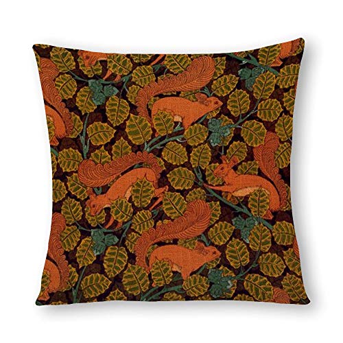 Decorative Cotton Linen Pillow Covers Vintage Art Deco Squirrel and Leaves Throw Pillow Case Cushion Cover Home Decor,Square 16 X 16 Inches