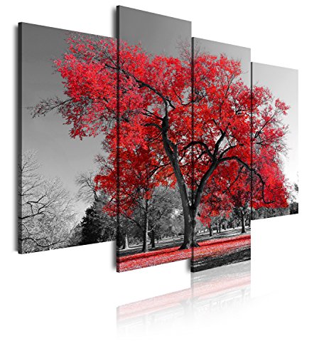 DekoArte 41 - Cuadros Modernos Impresión de Imagen Artística Digitalizada | Lienzo Decorativo para Tu Salón o Dormitorio | Estilo Paisaje Árboles Rojos Naturaleza | 4 Piezas 120 x 90 cm