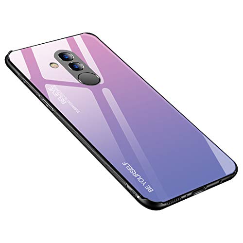 Desconocido Funda para Huawei Mate 20 / Mate 20X / Mate 20 Lite/Mate 20 Pro, Borde de Silicona TPU Suave Vidrio Templado Cubierta Trasera Carcasa a los Arañazos (Huawei Mate 20 Lite, Rosa + púrpura)