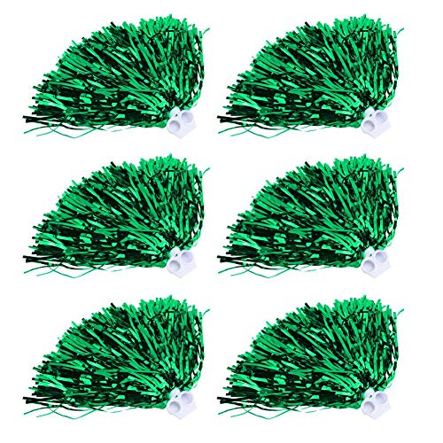 Dioche Poms de Porristas, Pompones de Animadora Bola de Flor Metálica Pompones de Anillo de Plástico para Grupo de Animadores y Baile(Verde)