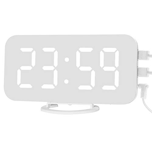 DIYARTS Reloj Despertador con Espejo LED Digital Dual USB Salida Carga Inducción Atenuación Reloj con Repetición para Dormitorio de Oficina (White+White)