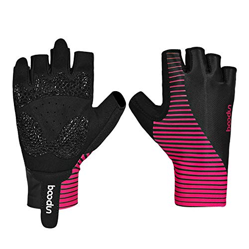 DuShow - Guantes acolchados de gel para ciclismo de medio dedo para bicicleta de montaña, guantes cortos de dedo para ciclismo sin dedos para hombres y mujeres, Unisex adulto, color rosa, tamaño L