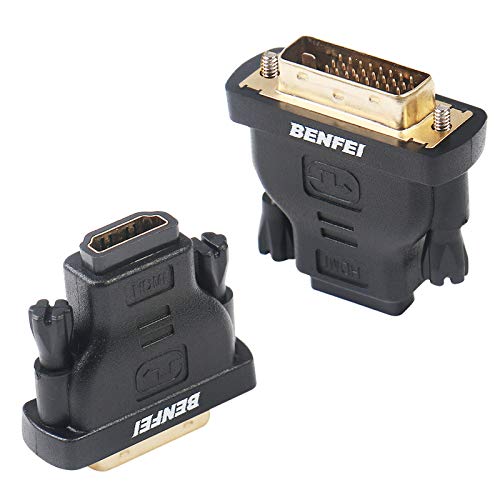 DVI a HDMI, Benfei bidireccional DVI (DVI-D) a HDMI Adaptador Macho a Hembra con Cable Chapado en Oro Paquete de 2 DVI a HDMI, Benfei bidireccional DVI (DVI-D) a HDMI Adaptador Macho a Hembra con Cable Chapado en Oro Paquete de 2