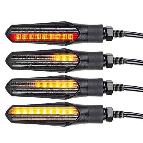 E Mark - Intermitente led para motocicleta con efecto de marcha y luz de freno, secuencial, color negro, universal, para quad y ATV, muy bonito y brillante, prueba de agua IP67, certificado E E Mark - Intermitente led para motocicleta con efecto de marcha y luz de freno, secuencial, color negro, universal, para quad y ATV, muy bonito y brillante, prueba de agua IP67, certificado E