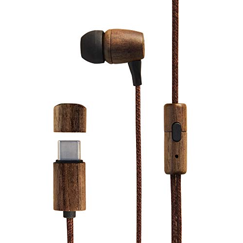 Earphones Eco (Type C, In-Ear, Sustainable Wood, Hemp Cable, Mic, Control Talk) Madera de Nogal