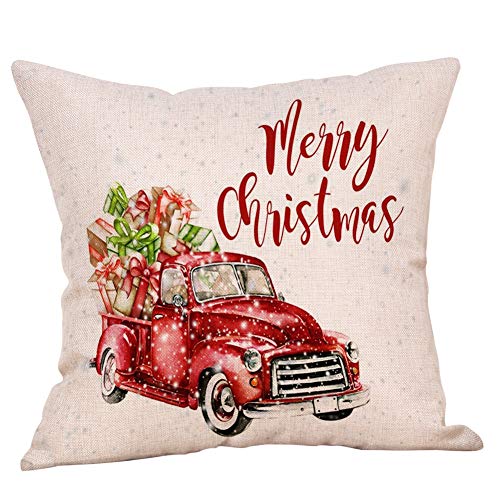 EFINNY Merry Christmas Pillowcase 18 x18 Inch Christmas Series Car Pattern Design Decorative Pillowcase Cushion Case for Sofa Home Holiday Decor Insert Not Included