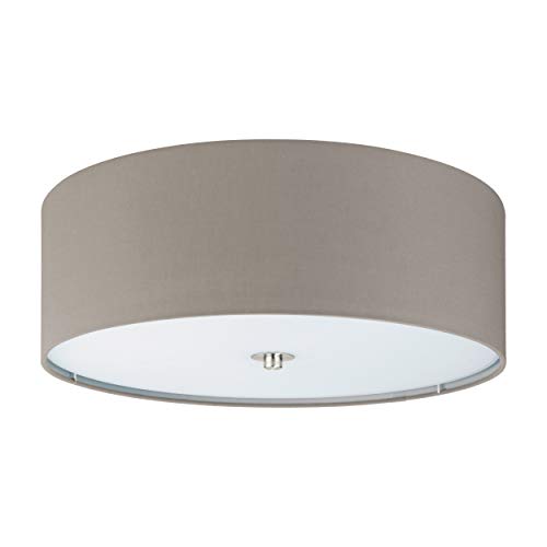 Eglo pasteri Indoor E27 Níquel, taupe – Ceiling lighting (Living Room, Indoor, Níquel, taupe, Surfaced, Cylinder, Fabric, Glass, Steel)