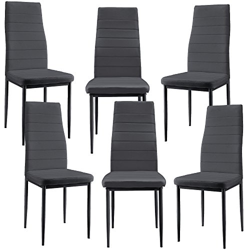 [en.casa] 6 x sillas de Comedor (Gris Oscuro) tapizadas de Cuero sintético Set de sillas de Cocina