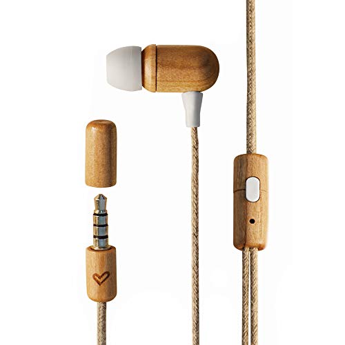 Energy Sistem Earphones Eco Auriculares (Mini Jack, In-Ear, Control de Voz, micrófono, Madera sostenible) - Madera Cerezo