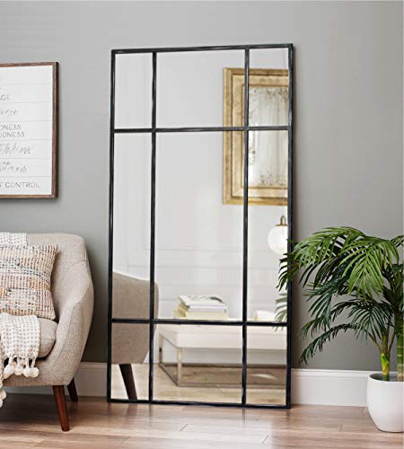 Espejo de Cuerpo Entero Rectangular Negro/Plateado [220 x 110 x 3cm] | Diseño danés | Espejo Grande y Largo de pie | Vertical y Horizontal