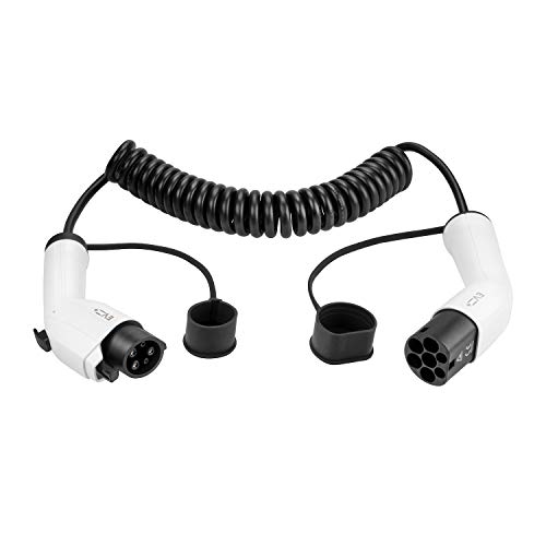 EV + Cable de carga para vehículos eléctricos, tipo 1 a tipo 2-3 metros, cable de carga PHEV, 1 fase 32 A (7,2 kW), color negro, espiral, bolsa de transporte CE IP55