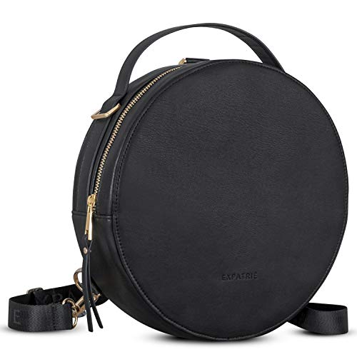 Expatrié Mochila Mujer Pequeña Negra Chloé Mochilas Bandolera de Cuero Vegano - Bolsos Redondo de Piel PU - Bolsa de Hombro y Mochila en Uno - Bolso de Mano con Correas Ajustables y Extraíbles