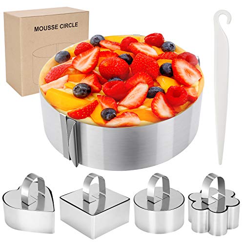 Familybox 6pcs Cocina Juego de Anillos de Acero Inoxidable Ajustable Mousse Círculo pastel Molde, 4 Formas Diferentes para Cocina, Hornear, Diseño de Postre y Decoración de Pasteles