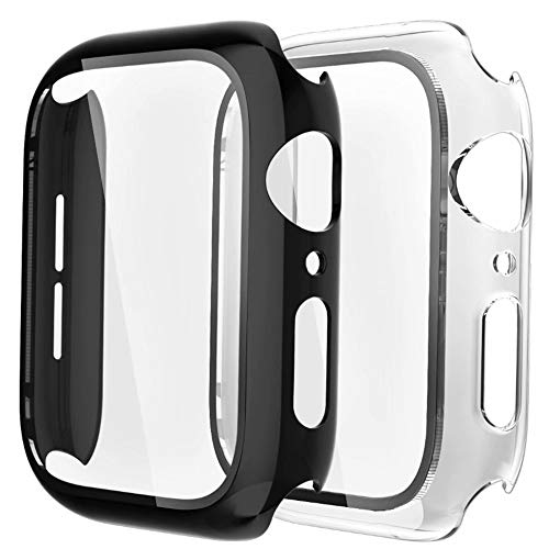Fengyiyuda Funda[2 Pack] Compatible con Apple Watch 38/40/42/44mm,Estuche con TPU Protector de Pantalla,Caja Protector Anti-Choque Caso para IWatch Series se/6/5/4/3/2/1-Black/Clear,42mm