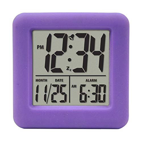 Fgyhty Cubo de Silicona Reloj Despertador 12/24 Hora de los Grandes números Pantalla LCD Digital de Alarma luz Nocturna púrpura