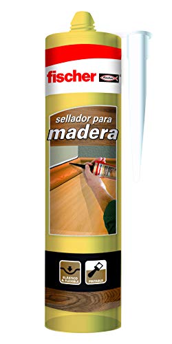 fischer – sellador de juntas Especial Madera Pino (tubo de 300 ml) adhesivo para madera, barnizable y pintable, elástico y flexible, sin siliconas ni disolventes, idóneo para carpintería