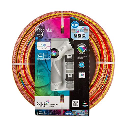 FITT NTS Red 5/8" (15mm) 20m - Manguera de Color Rojo Brillante para Riego de Jardín, Robusta y Maleable, para Uso Intensivo, con Pistola Multichorro y Racores, con Tecnologías exclusivas. FITT NTS Red 5/8" (15mm) 20m - Manguera de Color Rojo Brillante para Riego de Jardín, Robusta y Maleable, para Uso Intensivo, con Pistola Multichorro y Racores, con Tecnologías exclusivas.