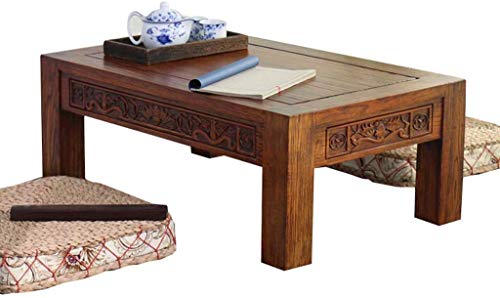 FMOGE Mesa De Centro Mesa De Centro Antigua Tallada Mesa De Ventana De Madera Maciza Mesa De Tatami Japonesa Mesa De Té Zen Yangtai Moderna (Color: 70X45X30Cm)